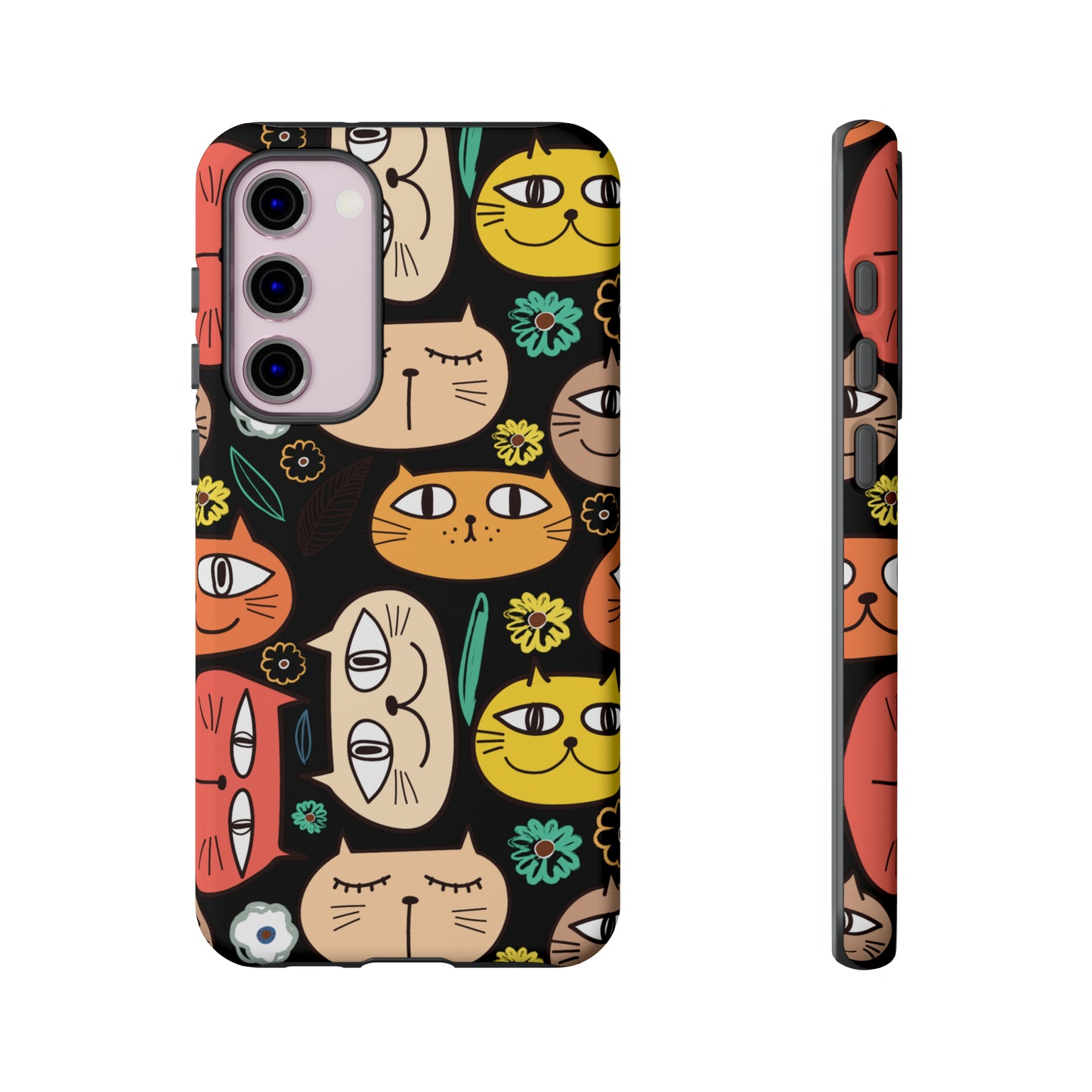 Premium-quality tough protective phone cases for iPhone, Samsung and Google - Black With Cute Colorful Cartoon Cats