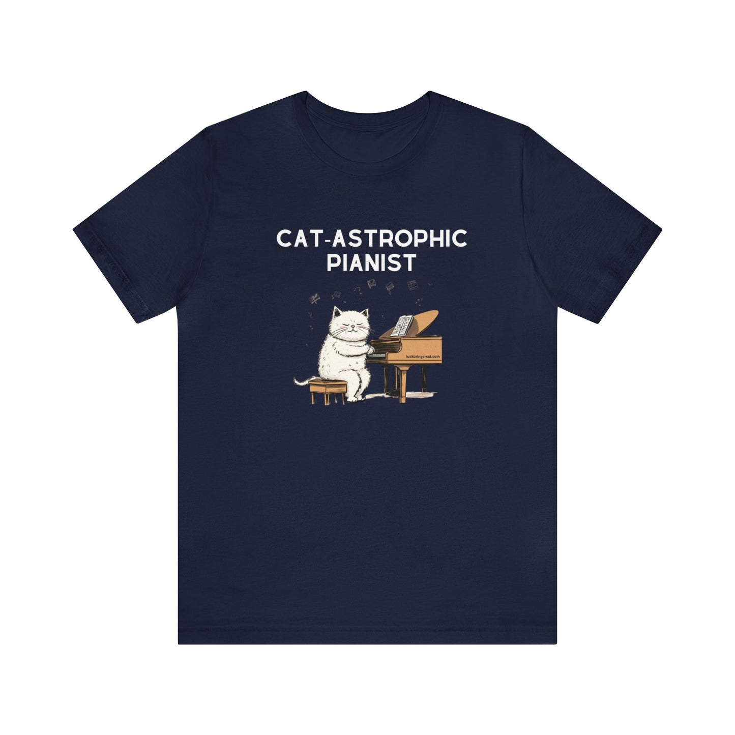 Unisex Cotton T-shirt - Catastrophic Pianist Shirt for Cat Lovers and Piano Players