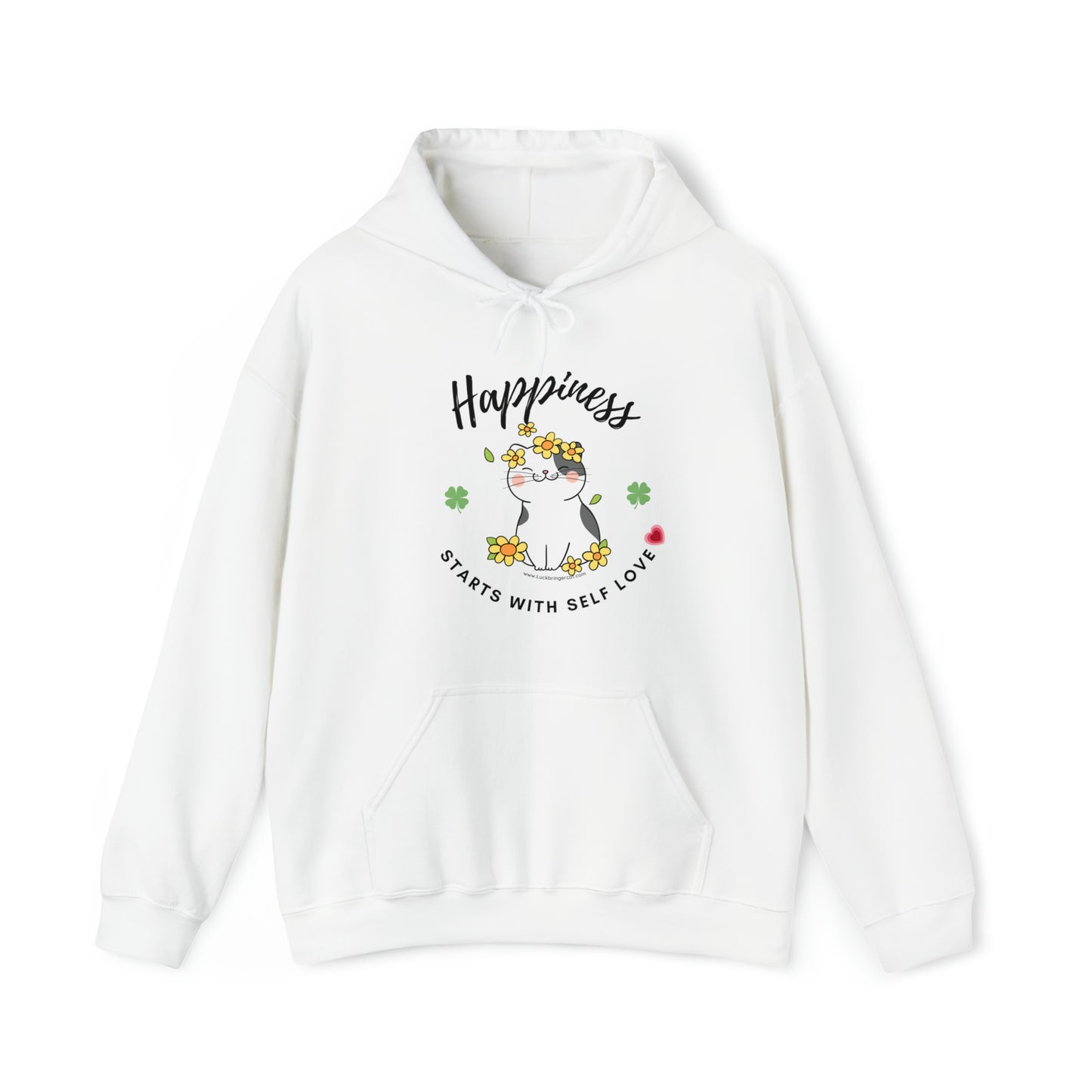 Cat Lovers Selflove Hooded Sweatshirt with Happy Cute Cat- Lucky Clover