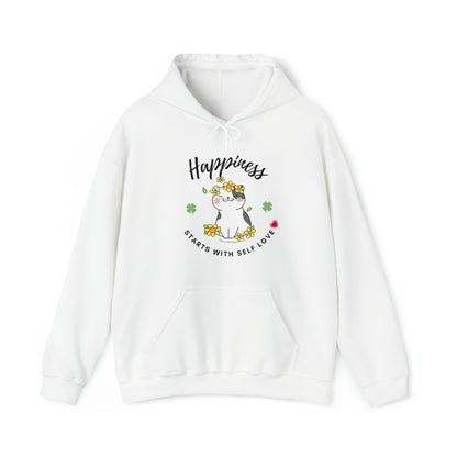 Cat Lovers Selflove Hooded Sweatshirt with Happy Cute Cat- Lucky Clover