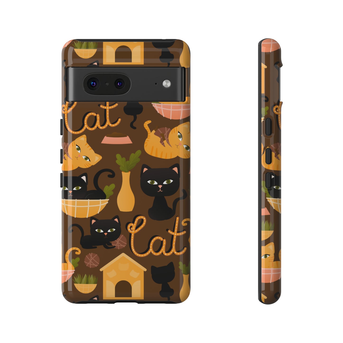 Premium-quality tough protective phone cases for iPhone, Samsung and Google - Brown With Cute Black and Orange Cats