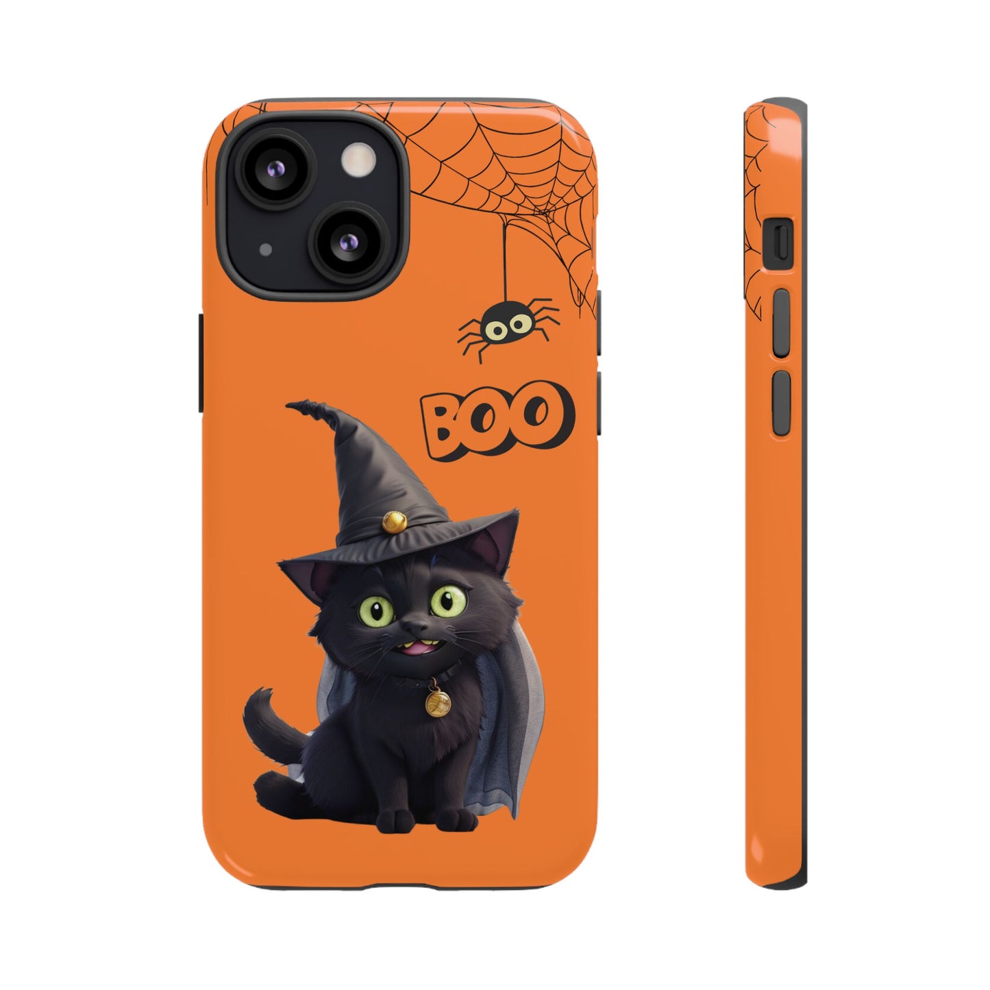 Premium-quality tough protective phone cases for iPhone,  Samsung and Google Phones - Orange - Spooky Halloween Black Cat