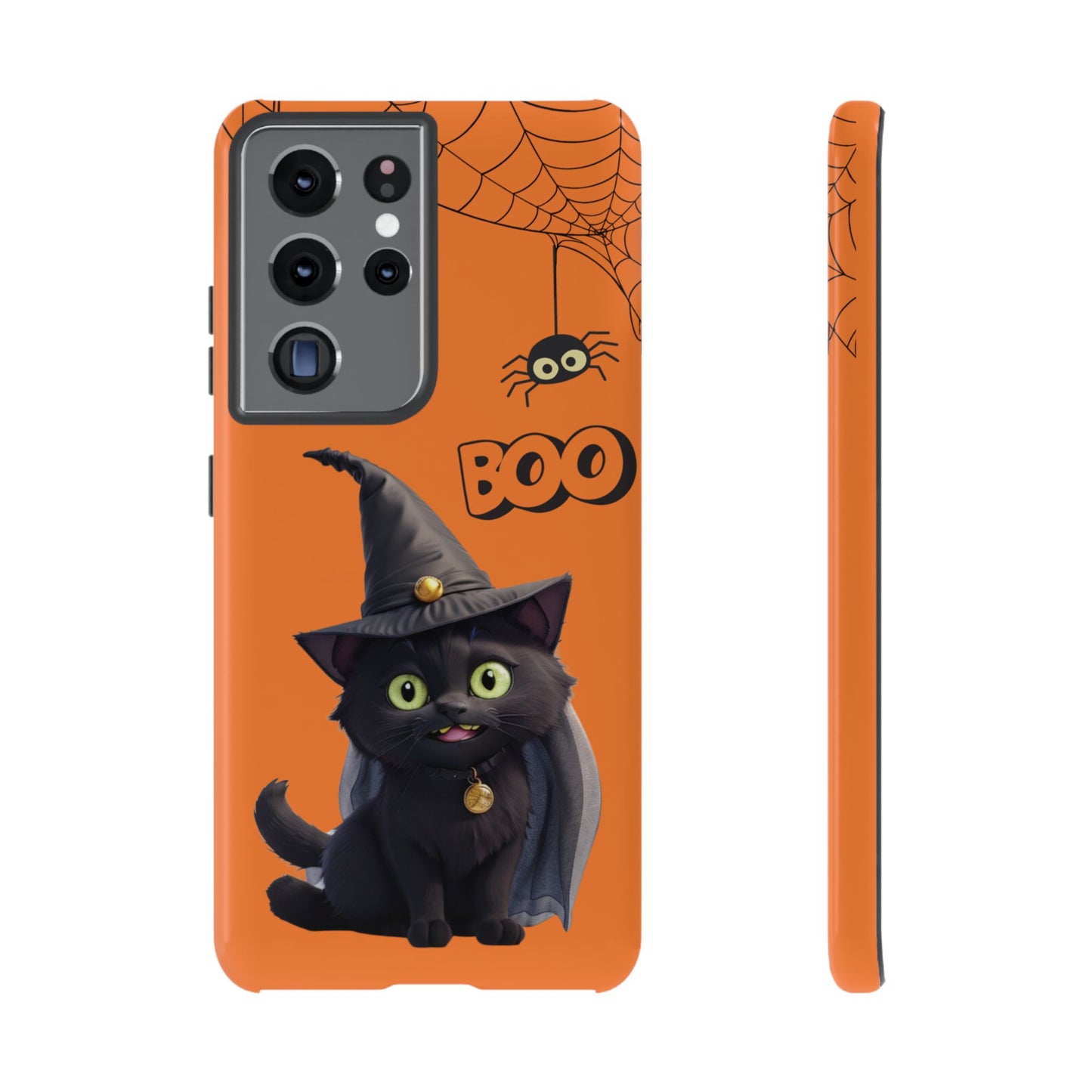 Premium-quality tough protective phone cases for iPhone,  Samsung and Google Phones - Orange - Spooky Halloween Black Cat