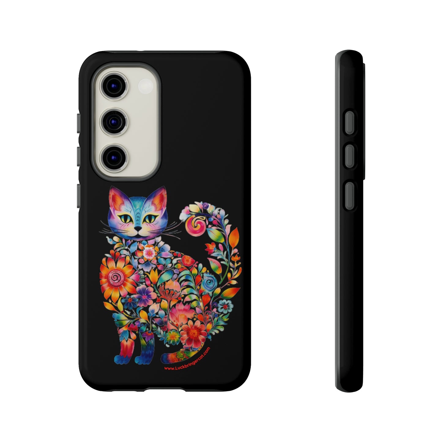 Floral Cat Lovers Phone case- iPhone, Samsung Galaxy, Google Pixel- Black-Tough-Premium Quality