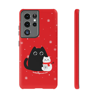 Cat Lovers Christmas Phone Case-iPhone, Samsung Galaxy, Google Pixel- Red and Black Snowman