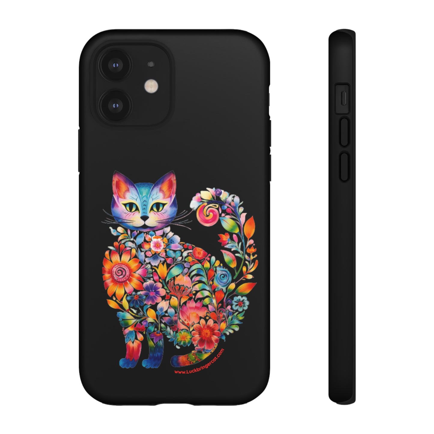 Floral Cat Lovers Phone case- iPhone, Samsung Galaxy, Google Pixel- Black-Tough-Premium Quality