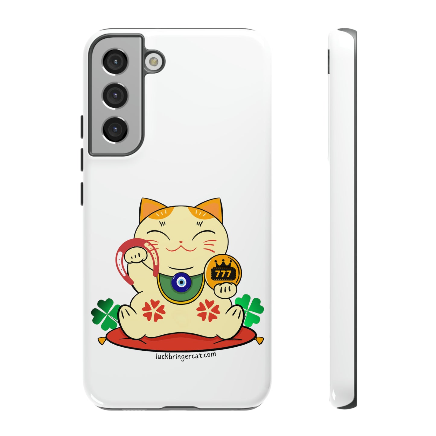 Cat Lovers Tough Phone Case- Maneki Neko Lucky Cat-White- iPhone, Samsung Galaxy, Google Pixel