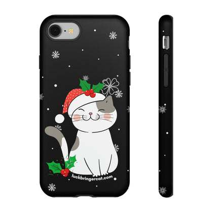 Cat Lovers Christmas Phone Case-iPhone, Samsung Galaxy,Google Pixel- Black With Cute Kitten