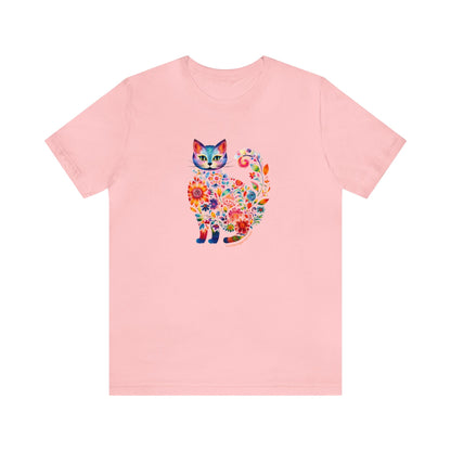 Cat Mom Shirt with colorful Floral Cat - Unique Gift for Cats and Kitten lovers - Pink