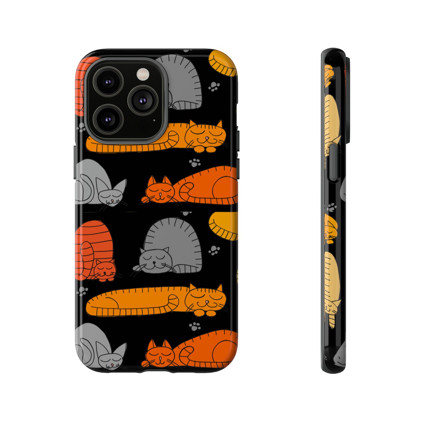 Premium-quality tough protective phone cases for iPhone, Samsung and Google Pixel- Black With Cute Colorful Sleeping Cats