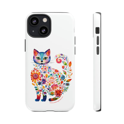 Floral Cat Lovers Phone case- iPhone, Samsung Galaxy, Google Pixel- White - Tough-Premium Quality