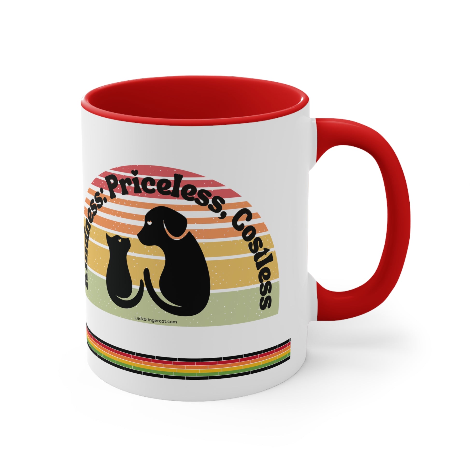 Cat and Dog Lovers Coffee Mug - Retro - Kindness Priceless Costless - gift for animal lovers, pet owners, cat moms, dog fathers, pet parents, dog dads 