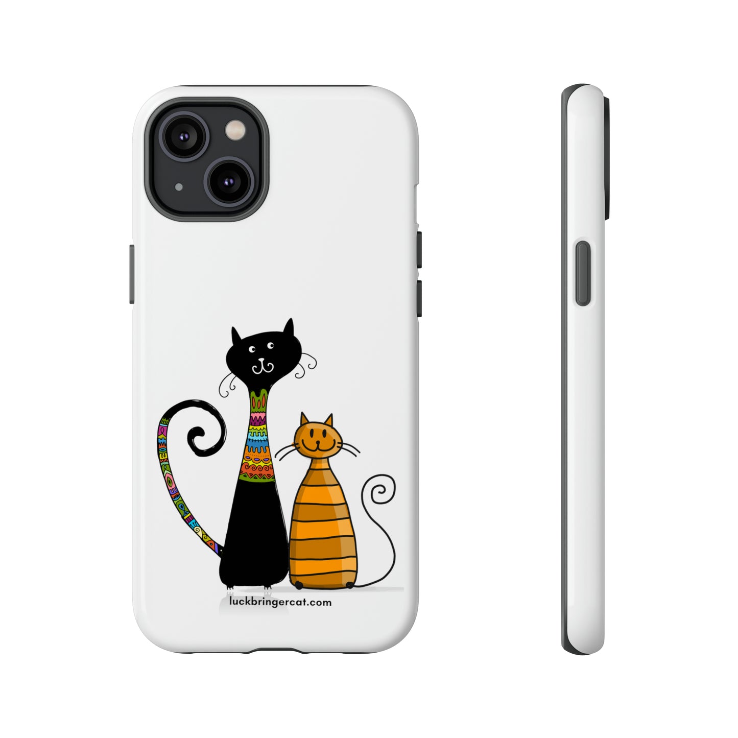 Funny Phone Case for Cat Lovers- iPhone, Samsung Galaxy and Google Pixel- White With Cute Black and Orange Cats