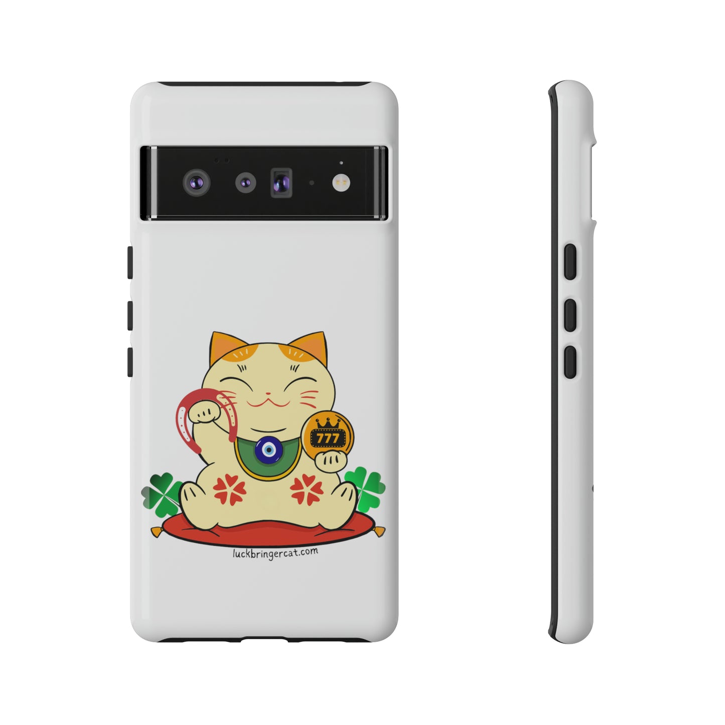 Cat Lovers Tough Phone Case- Maneki Neko Lucky Cat-White- iPhone, Samsung Galaxy, Google Pixel