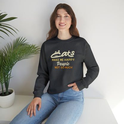 Funny Cat Lovers Crewneck Sweatshirt - Cats Make Me Happy People Not So Much