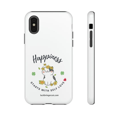 Cat Lovers Selflove  Phone Case- iPhone, Samsung Galaxy, Google Pixel- White- Happiness