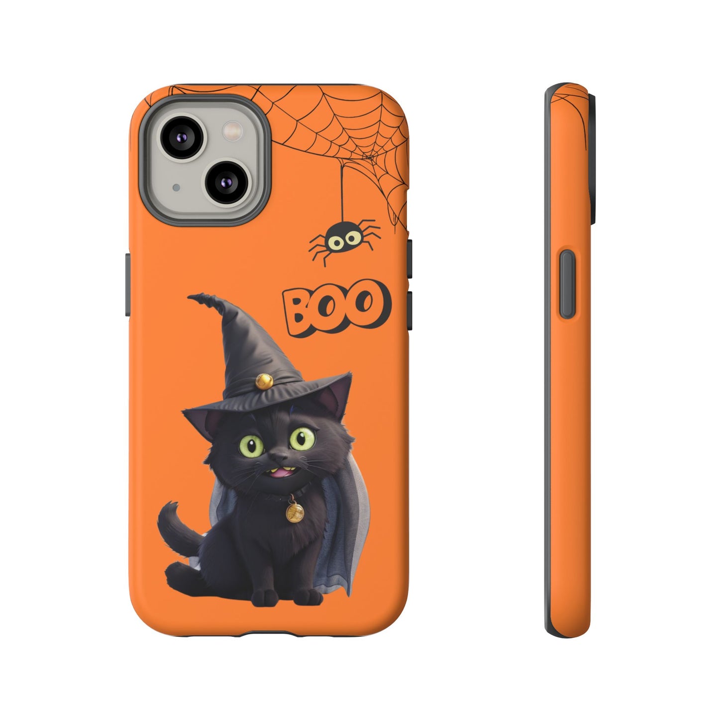 Premium-quality tough protective phone cases for iPhone,  Samsung and Google Phones - Orange - Spooky Halloween Black Cat