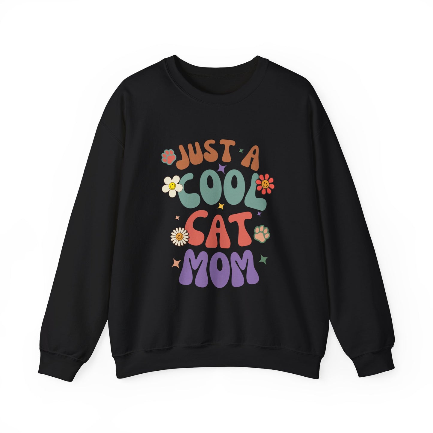 Crewneck Sweatshirt-Just A Cool Cat Mom Shirt-Retro Theme