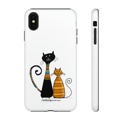 Funny Phone Case for Cat Lovers- iPhone, Samsung Galaxy and Google Pixel- White With Cute Black and Orange Cats