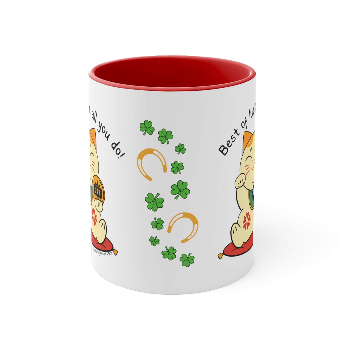 Good Luck Symbols Ceramic Coffee Mug - Best of Luck Wishes by Lucky Cat