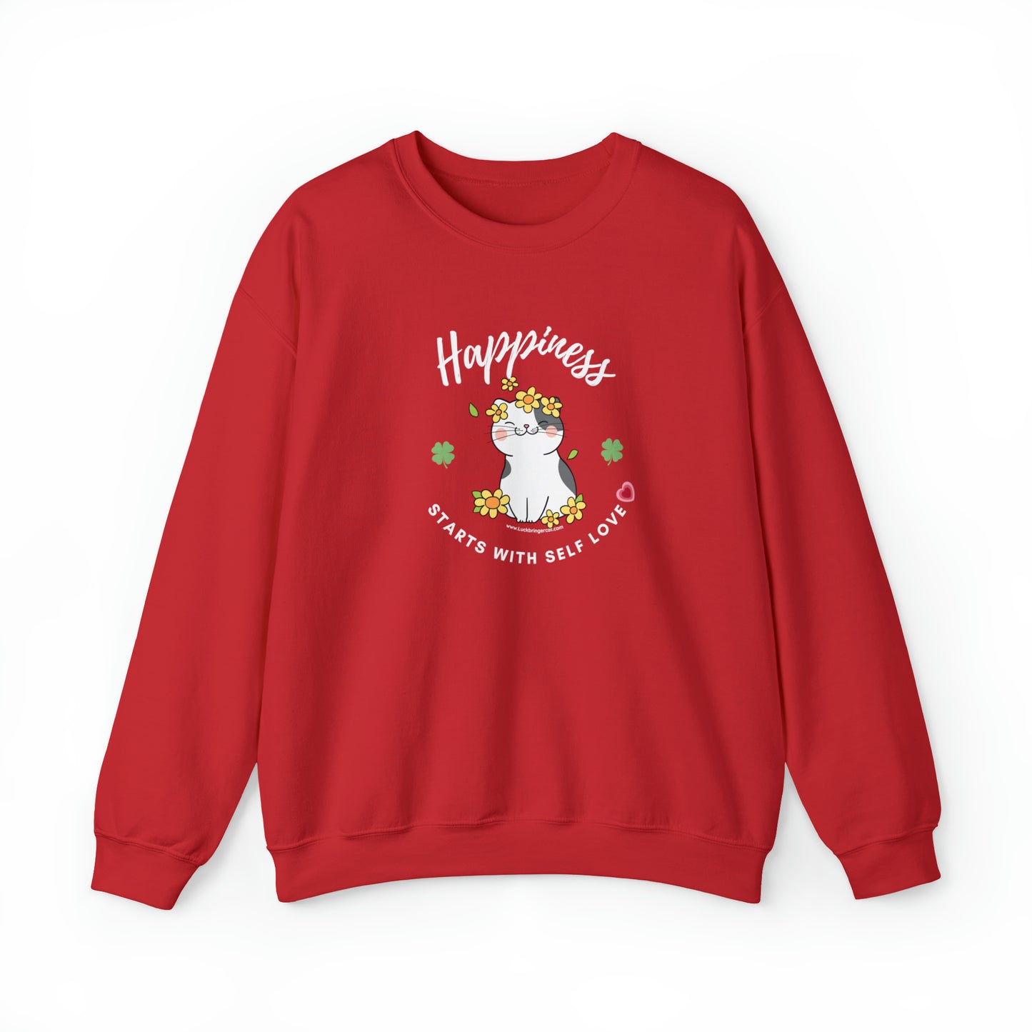 Selflove Sweatshirt With Happy Cute Cat- Happiness Starts With Self Love Shirt