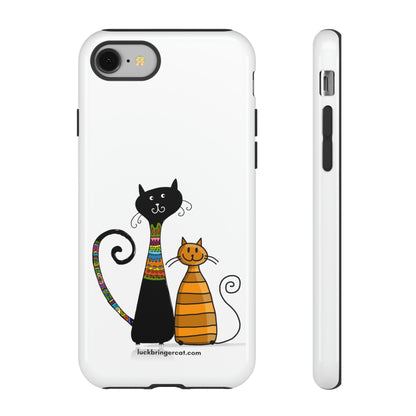 Funny Phone Case for Cat Lovers- iPhone, Samsung Galaxy and Google Pixel- White With Cute Black and Orange Cats