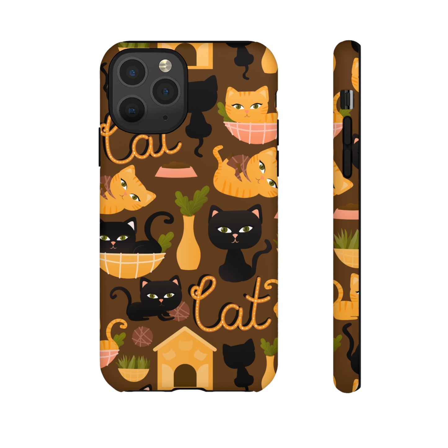 Premium-quality tough protective phone cases for iPhone, Samsung and Google - Brown With Cute Black and Orange Cats