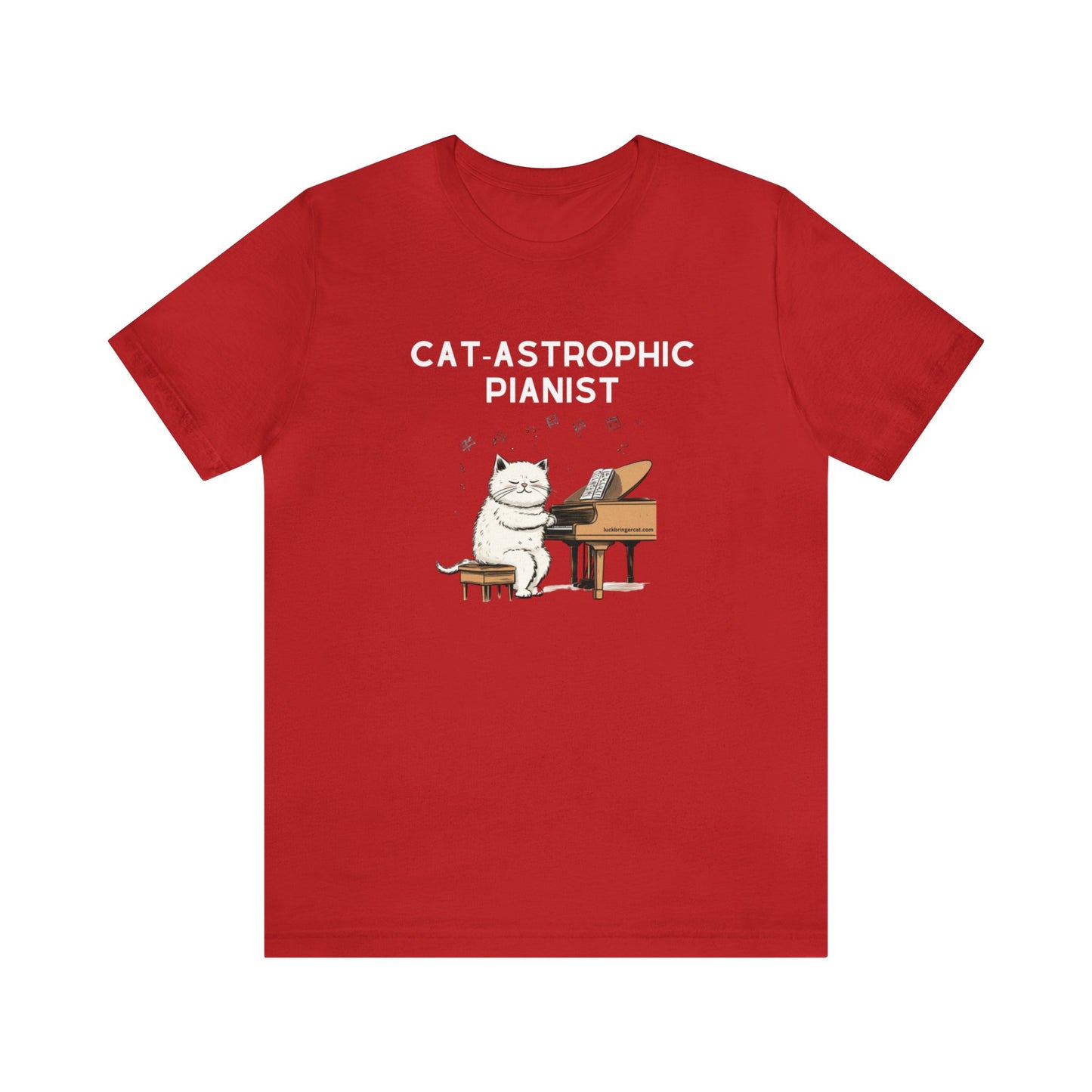 Unisex Cotton T-shirt - Catastrophic Pianist Shirt for Cat Lovers and Piano Players