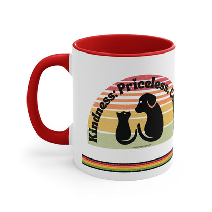 Cat and Dog Lovers Coffee Mug -Retro Style- Kindness Priceless Costless