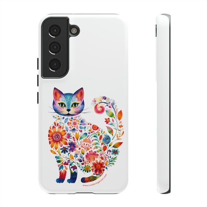 Floral Cat Lovers Phone case- iPhone, Samsung Galaxy, Google Pixel- White - Tough-Premium Quality