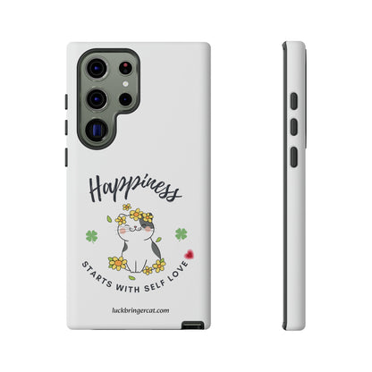 Cat Lovers Selflove  Phone Case- iPhone, Samsung Galaxy, Google Pixel- White- Happiness