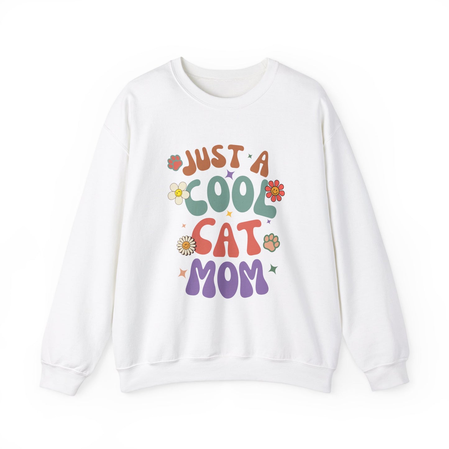 Crewneck Sweatshirt-Just A Cool Cat Mom Shirt-Retro Theme