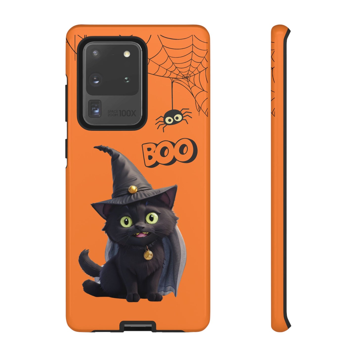 Premium-quality tough protective phone cases for iPhone,  Samsung and Google Phones - Orange - Spooky Halloween Black Cat