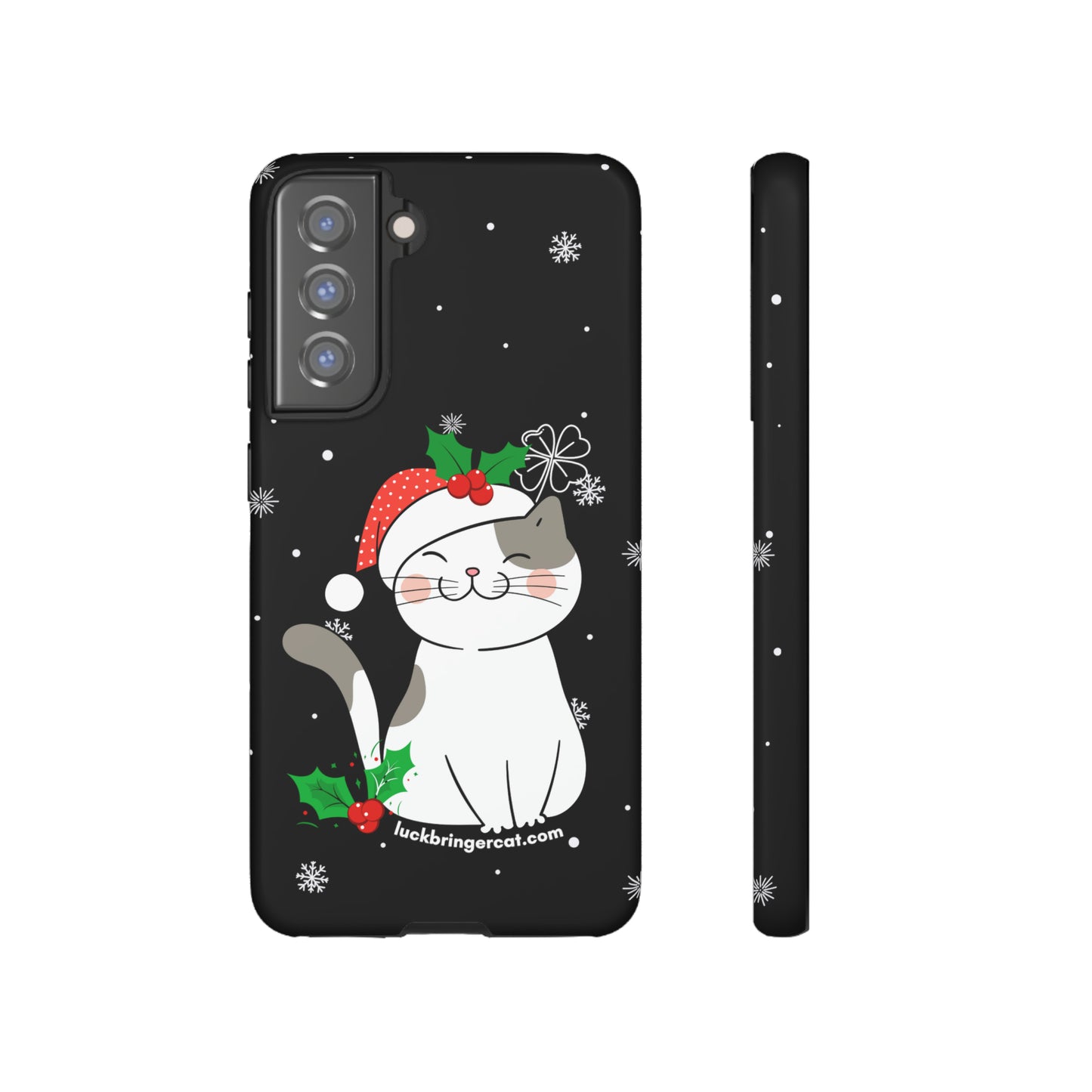 Cat Lovers Christmas Phone Case-iPhone, Samsung Galaxy,Google Pixel- Black With Cute Kitten