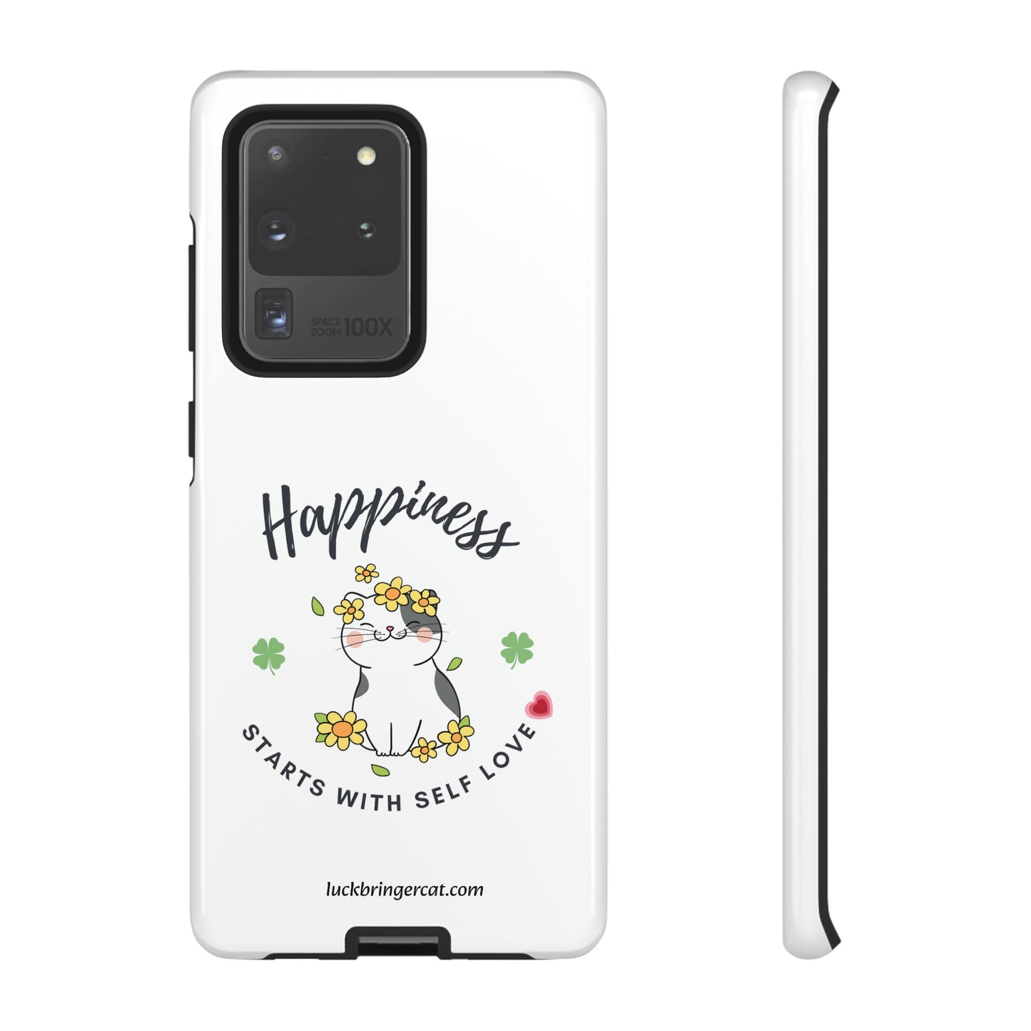 Cat Lovers Selflove  Phone Case- iPhone, Samsung Galaxy, Google Pixel- White- Happiness