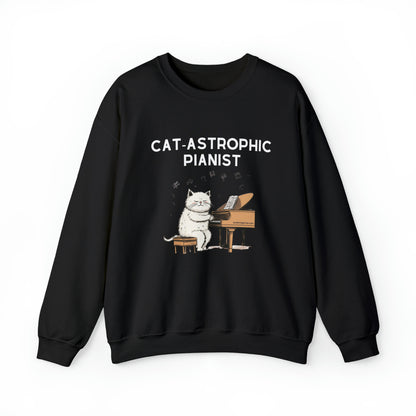 Unisex Crewneck Sweatshirt - Catastrophic Pianist Funny Shirt for Cat Lovers and Piano Players