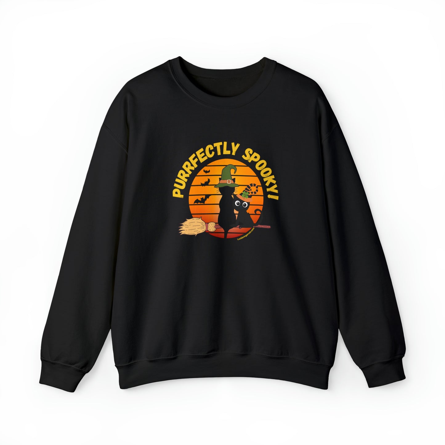 Funny Spooky Halloween Sweatshirt with Sunset Black Cats