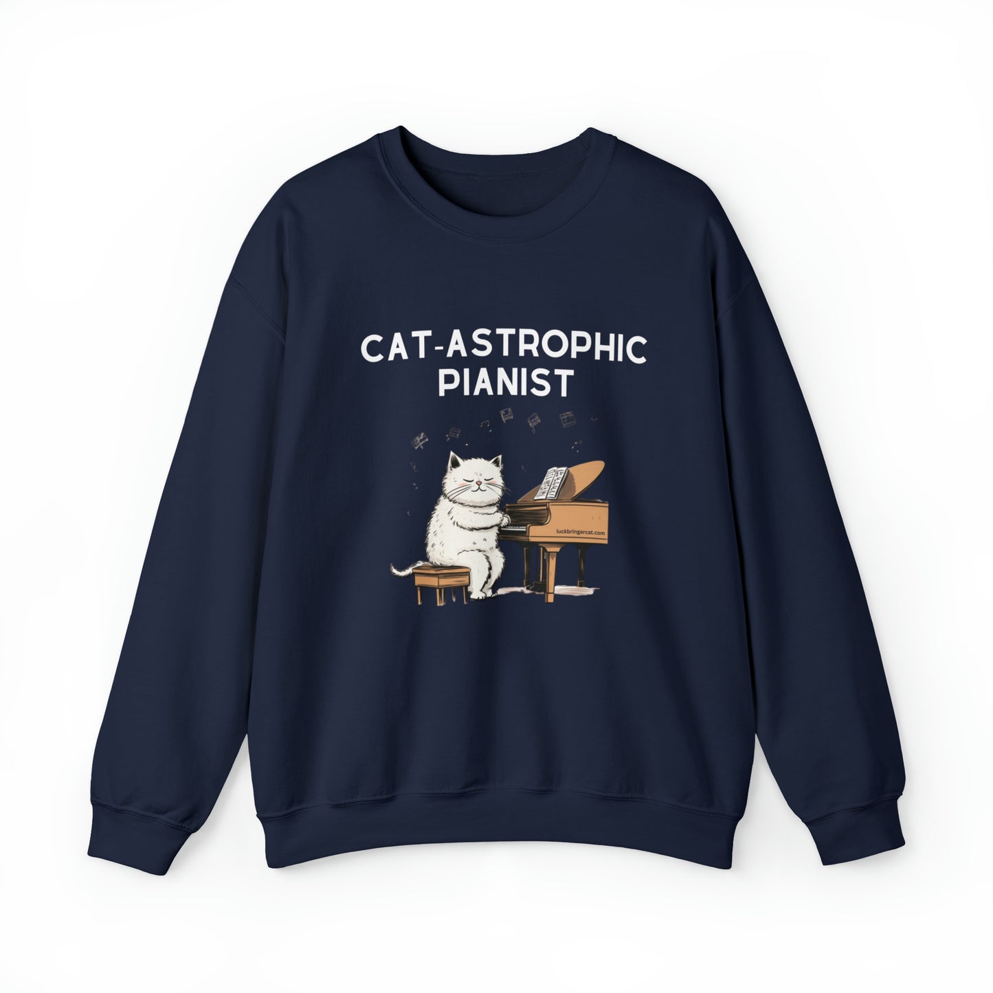 Unisex Crewneck Sweatshirt - Catastrophic Pianist Funny Shirt for Cat Lovers and Piano Players