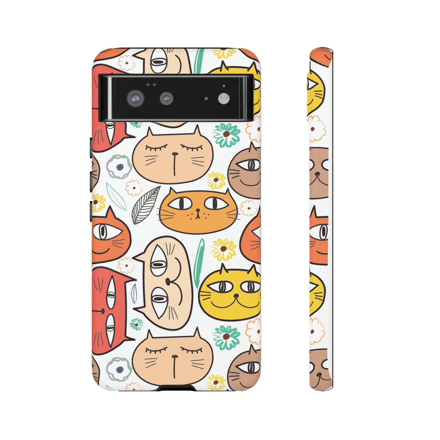 Premium-quality tough protective phone cases for iPhone, Samsung and Google - White With Cute Colorful Cartoon Cats