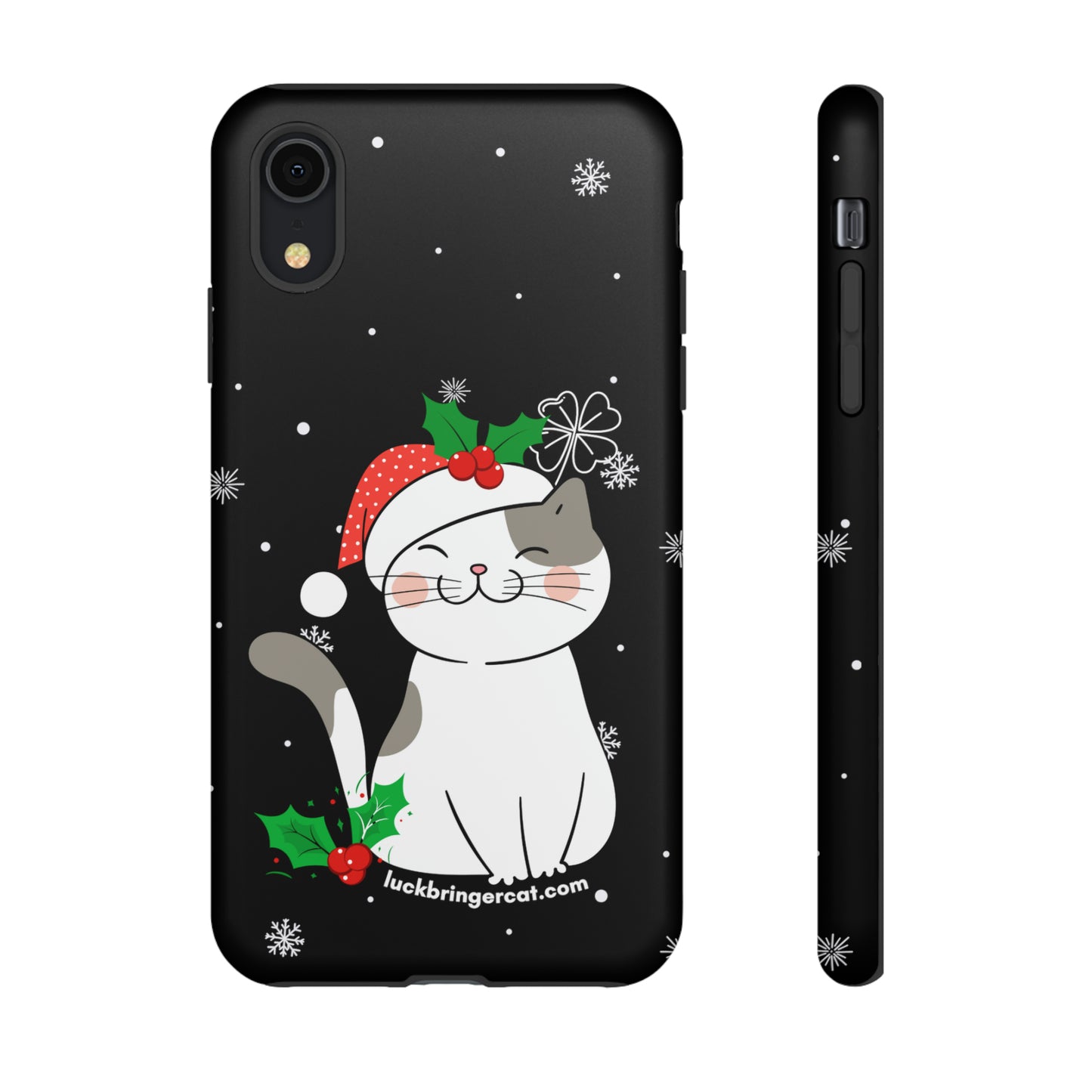 Cat Lovers Christmas Phone Case-iPhone, Samsung Galaxy,Google Pixel- Black With Cute Kitten