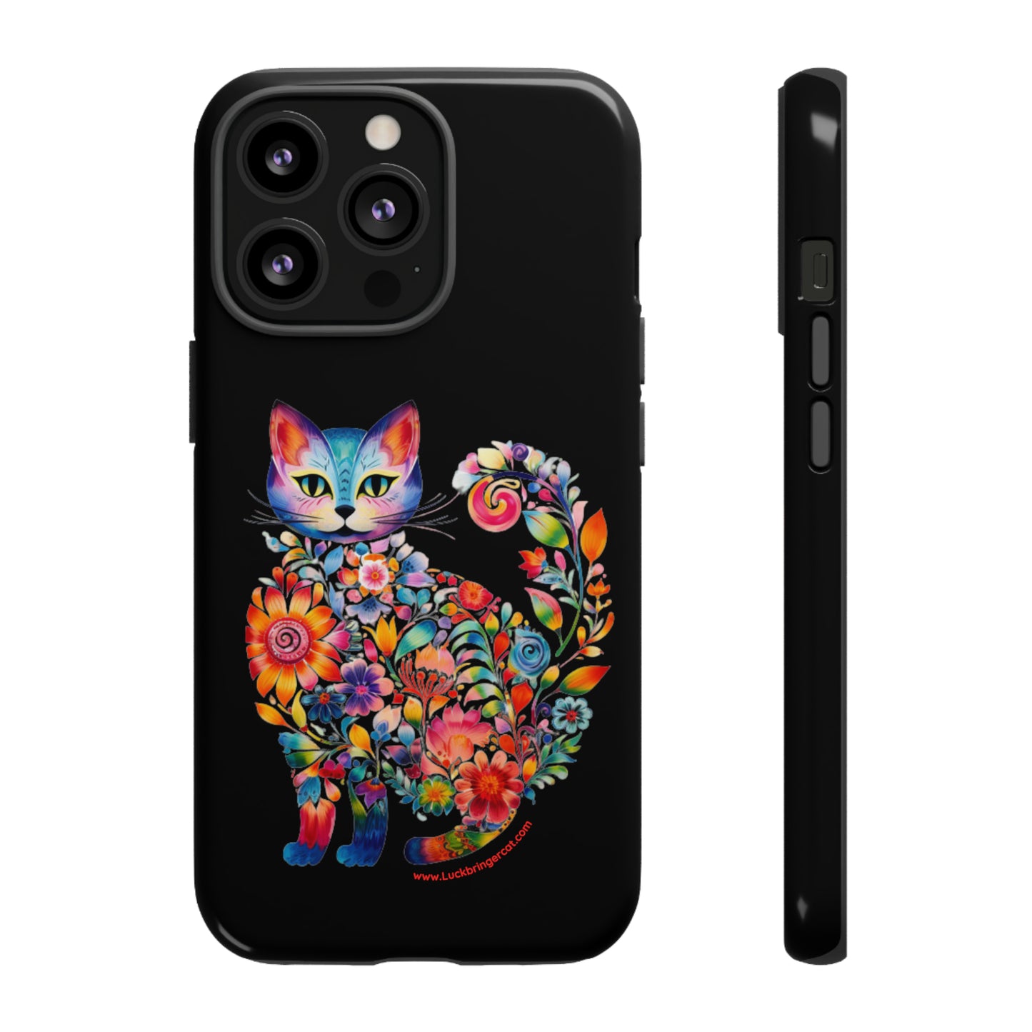 Floral Cat Lovers Phone case- iPhone, Samsung Galaxy, Google Pixel- Black-Tough-Premium Quality