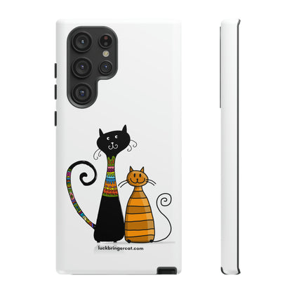 Funny Phone Case for Cat Lovers- iPhone, Samsung Galaxy and Google Pixel- White With Cute Black and Orange Cats