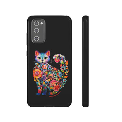 Floral Cat Lovers Phone case- iPhone, Samsung Galaxy, Google Pixel- Black-Tough-Premium Quality