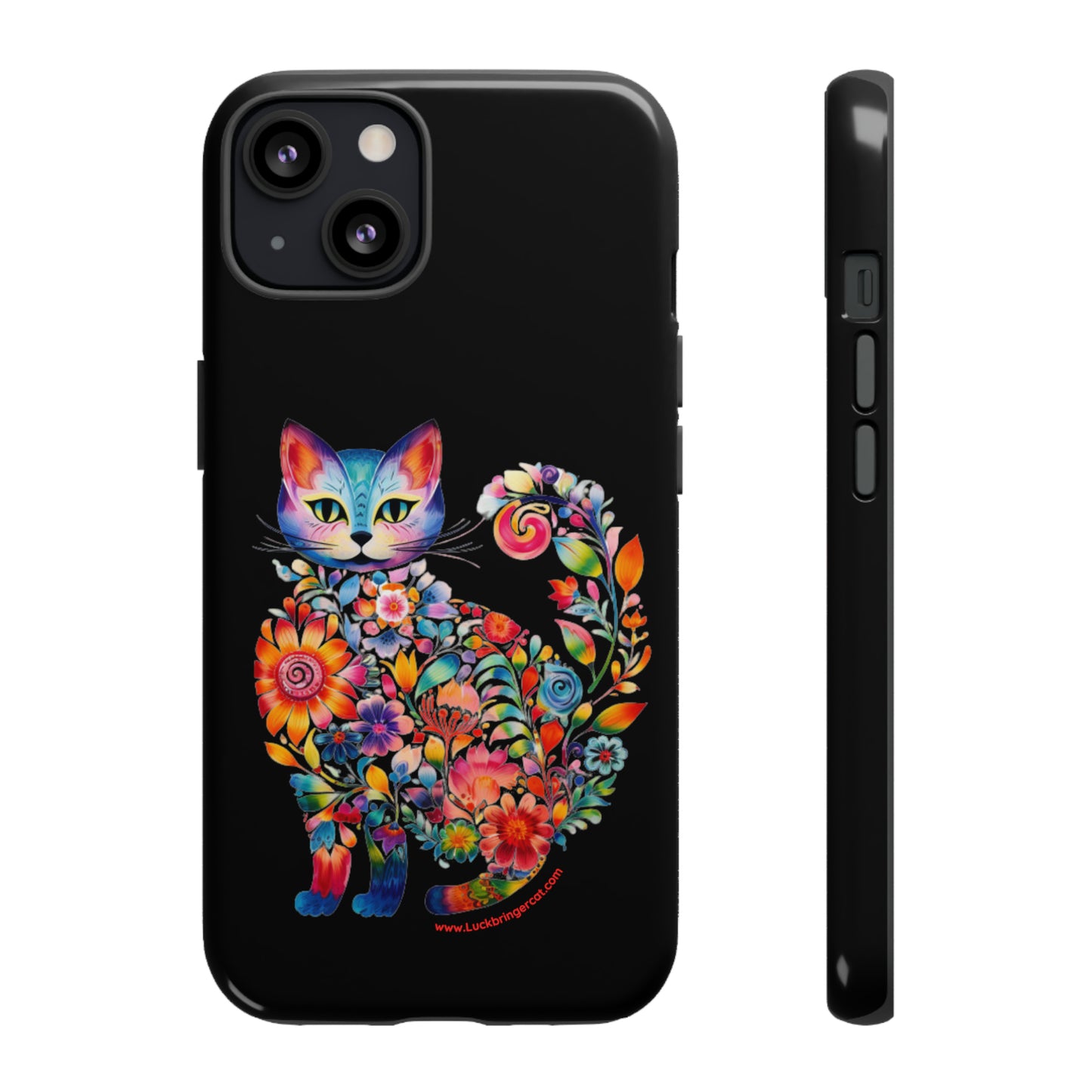 Floral Cat Lovers Phone case- iPhone, Samsung Galaxy, Google Pixel- Black-Tough-Premium Quality