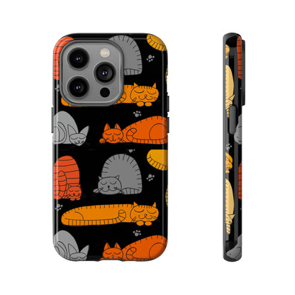 Premium-quality tough protective phone cases for iPhone, Samsung and Google Pixel- Black With Cute Colorful Sleeping Cats