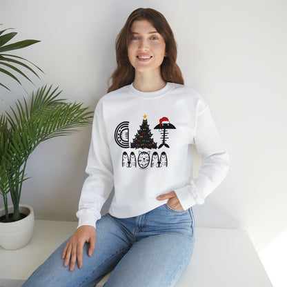 Cat Mom Christmas Crewneck Sweatshirt With Black Cats Christmas Tree