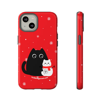 Cat Lovers Christmas Phone Case-iPhone, Samsung Galaxy, Google Pixel- Red and Black Snowman