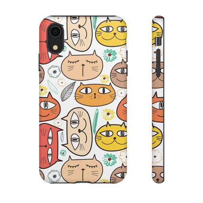 Premium-quality tough protective phone cases for iPhone, Samsung and Google - White With Cute Colorful Cartoon Cats