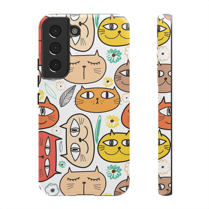 Premium-quality tough protective phone cases for iPhone, Samsung and Google - White With Cute Colorful Cartoon Cats