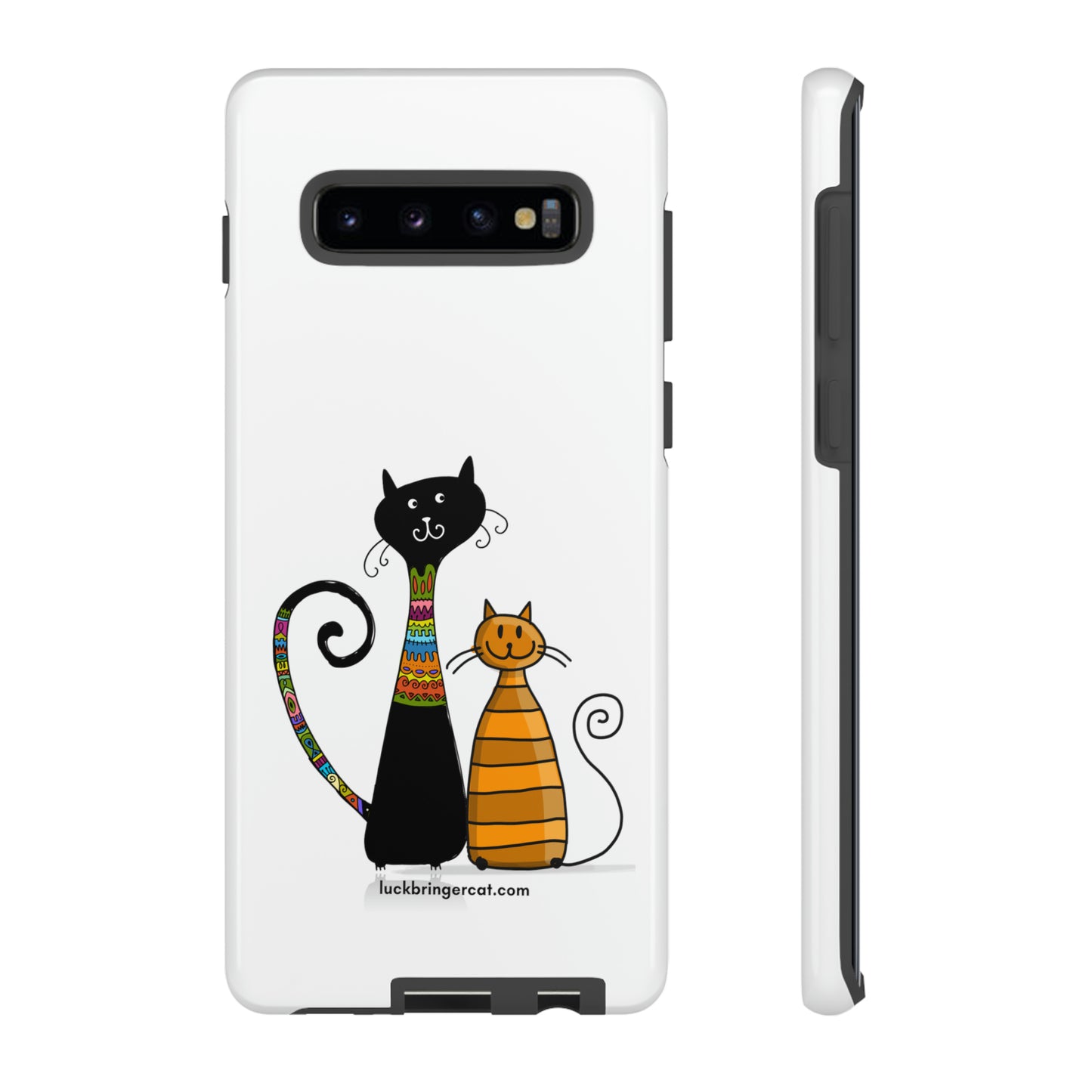 Funny Phone Case for Cat Lovers- iPhone, Samsung Galaxy and Google Pixel- White With Cute Black and Orange Cats